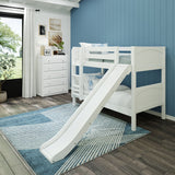 SMILE WP : Play Bunk Beds Twin Low Bunk Bed with Slide and Straight Ladder on Front, Panel, White
