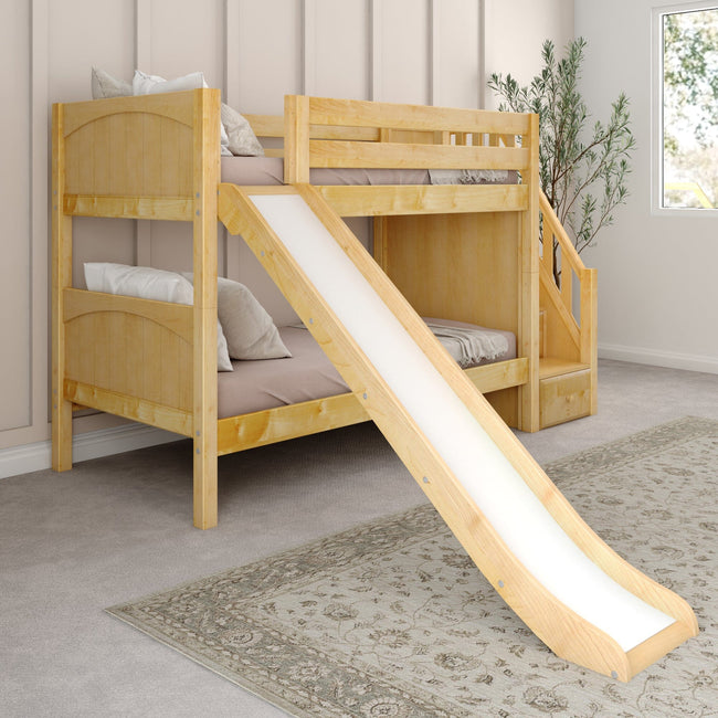 SNIGGLE NP : Play Bunk Beds Twin over Twin Low Bunk Bed with Storage Staircase Entry and Slide, Panel, Natural Finish, Panel, Natural
