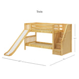 SNIGGLE NS : Play Bunk Beds Twin Low Bunk Bed with Stairs + Slide, Slat, Natural