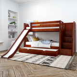 SNIGGLE TR CP : Play Bunk Beds Twin Low Bunk Bed with Stairs and Slide and Trundle Bed, Panel, Chestnut