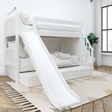 SNIGGLE TR WP : Play Bunk Beds Twin Low Bunk Bed with Stairs and Slide and Trundle Bed, Panel, White