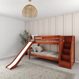 SNIGGLE XL CS : Play Bunk Beds Twin XL Low Bunk Bed with Stairs + Slide, Slat, Chestnut