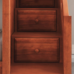 Wooden staircase drawers for storage hidden in steps.
