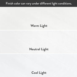Color variation of finishes under warm, neutral, and cool light conditions.