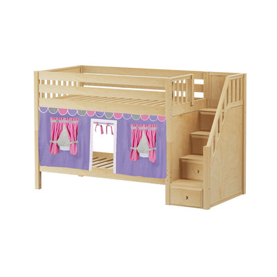 STACKER56 NS : Play Bunk Beds Twin Low Bunk Bed with Stairs + Curtain, Slat, Natural