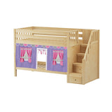 STACKER56 NS : Play Bunk Beds Twin Low Bunk Bed with Stairs + Curtain, Slat, Natural
