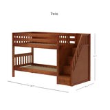 STACKER CS : Staircase Bunk Beds Twin Low Bunk Bed with Stairs, Slat, Chestnut