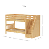 STACKER XL NS : Staircase Bunk Beds Twin XL Low Bunk Bed with Stairs, Slat, Natural