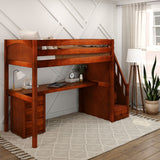 STAR12 XL CP : Storage & Study Loft Beds Twin XL High Loft Bed with Stairs + Desk, Panel, Chestnut