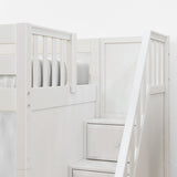 STAR13 WS : Storage & Study Loft Beds Twin High Loft Bed with Stairs + Desk, Slat, White