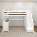 STAR15 WS : Storage & Study Loft Beds Twin High Loft Bed with Stairs + Corner Desk, Slat, White