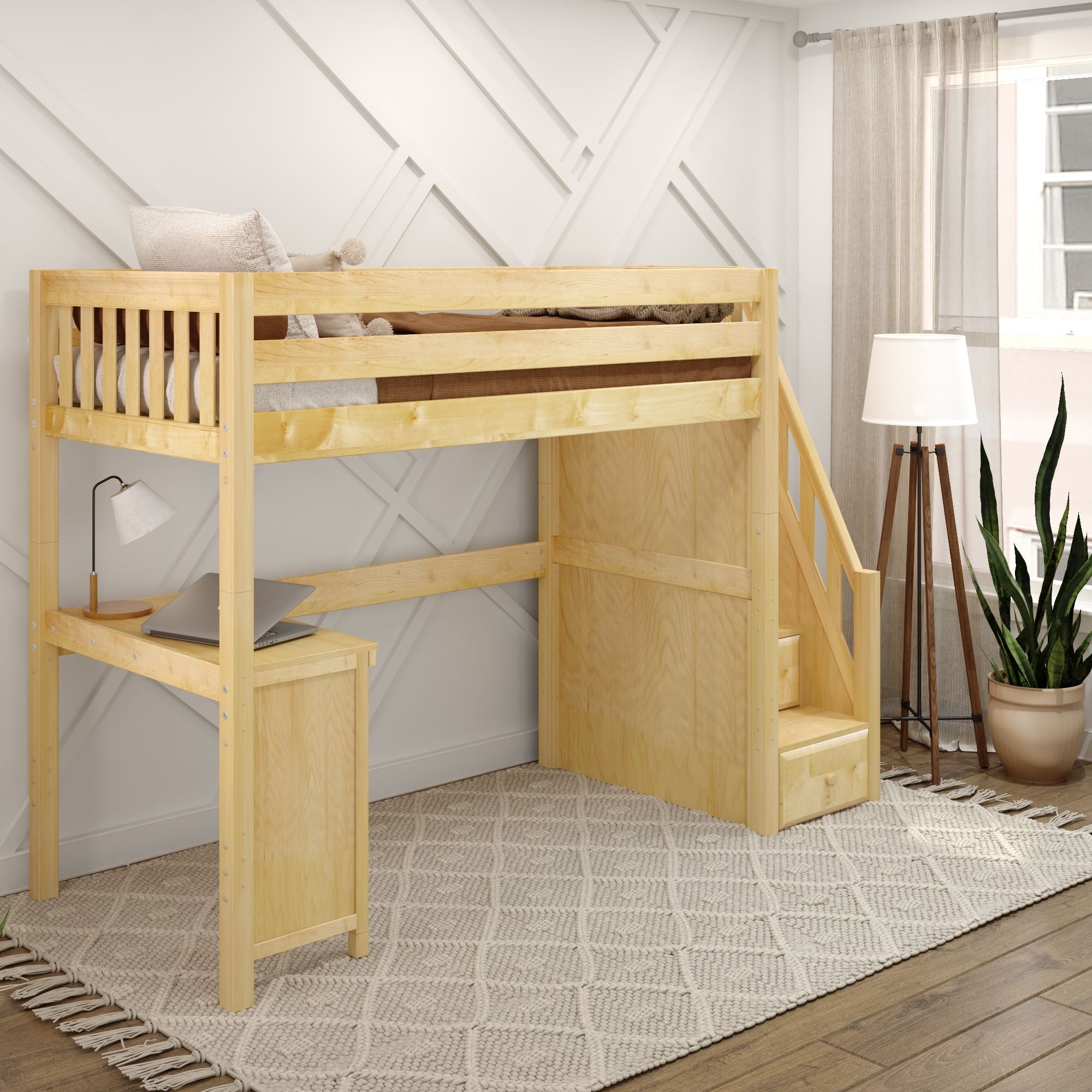 Twin XL High Loft Bed with Stairs with Corner Desk Maxtrix Kids