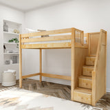 STAR NS : Staircase Loft Beds Twin High Loft Bed with Stairs, Slat, Natural