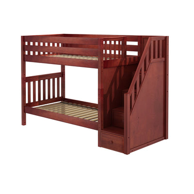 STELLAR CS : Staircase Bunk Beds Twin Medium Bunk Bed with Stairs, Slat, Chestnut