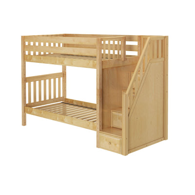 STELLAR NS : Staircase Bunk Beds Twin Medium Bunk Bed with Stairs, Slat, Natural