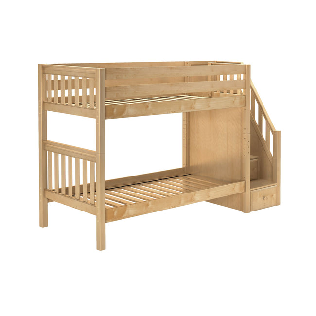 STELLAR NS : Staircase Bunk Beds Twin Medium Bunk Bed with Stairs, Slat, Natural