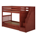 STELLAR TD CS : Bunk Beds Twin Medium Bunk Bed with Stairs and Trundle Drawer, Slat, Chestnut