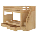 Wooden bunk bed with stairs and storage drawers, perfect for children's bedroom furniture.