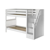 STELLAR WS : Staircase Bunk Beds Twin Medium Bunk Bed with Stairs, Slat, White