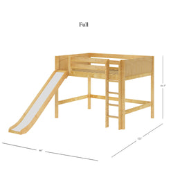 Full-size wooden loft bed with slide and ladder, dimensions 80x122x61.5 inches, perfect for kids' bedroom furniture and space-saving design.