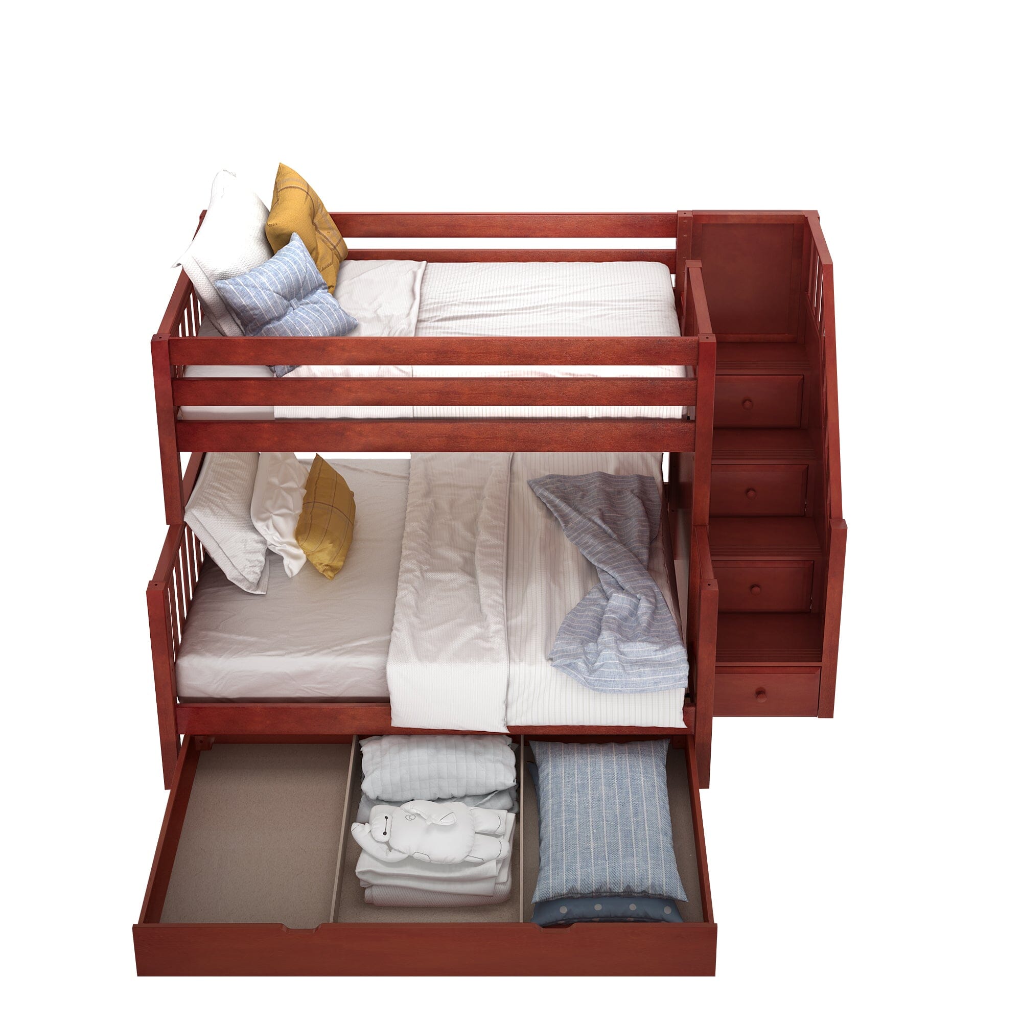 オールド フロッグセット　メイホウ#88ボックス付 Medium Twin over Full Bunk Bed with Stairs and Trundle