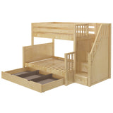 SUMO TD NP : Staggered Bunk Beds Medium Twin over Full Bunk Bed with Stairs and Trundle Drawer, Panel, Natural