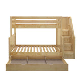 SUMO TD NP : Bunk Beds Medium Twin over Full Bunk Bed with Stairs and Trundle Drawer, Panel, Natural