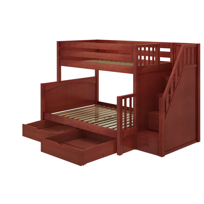 SUMO UD CP : Bunk Beds Medium Twin over Full Bunk Bed with Stairs and Underbed Storage Drawer, Panel, Chestnut