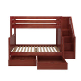 SUMO UD CP : Bunk Beds Medium Twin over Full Bunk Bed with Stairs and Underbed Storage Drawer, Panel, Chestnut