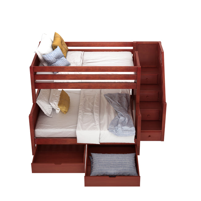 SUMO UD CP : Bunk Beds Medium Twin over Full Bunk Bed with Stairs and Underbed Storage Drawer, Panel, Chestnut