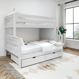 SUMO UD WS : Bunk Beds Medium Twin over Full Bunk Bed with Stairs and Underbed Storage Drawer, Slat, White