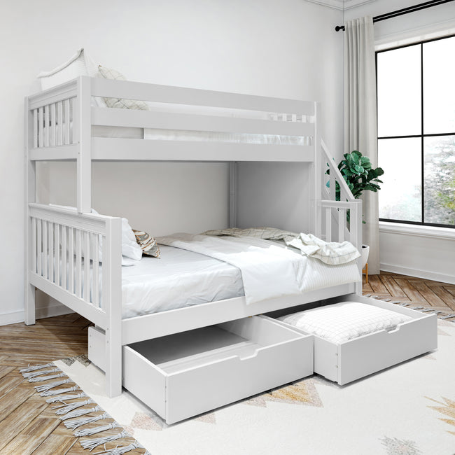 SUMO UD WS : Bunk Beds Medium Twin over Full Bunk Bed with Stairs and Underbed Storage Drawer, Slat, White
