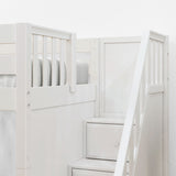 SUMO WP : Staggered Bunk Beds Twin over Full Bunk Bed with Staircase Entry, Panel, White