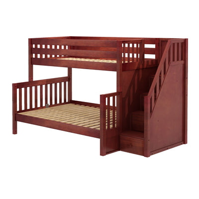SUMO XL CS : Staggered Bunk Beds Medium Twin XL over Full XL Bunk Bed with Stairs, Slat, Chestnut