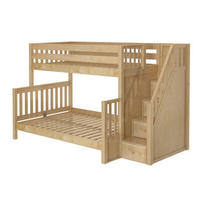 SUMO XL NS : Staggered Bunk Beds Medium Twin XL over Full XL Bunk Bed with Stairs, Slat, Natural