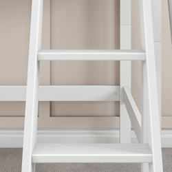 White ladder against beige wall with carpeted floor, modern interior design.