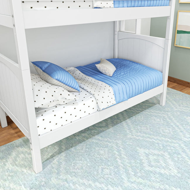TALL 1 WP : Classic Bunk Beds High Bunk w/ Straight Ladder on End (Low/High), Panel, White