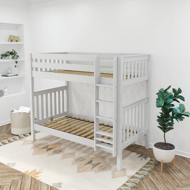 TALL XL WS : Classic Bunk Beds Twin XL High Bunk Bed with Straight Ladder on Front, Slat, White