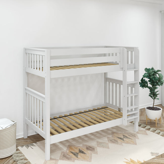 TALL XL WS : Classic Bunk Beds Twin XL High Bunk Bed with Straight Ladder on Front, Slat, White