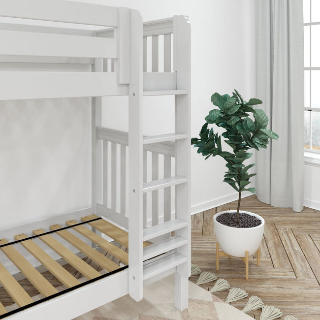 TALL XL WS : Classic Bunk Beds Twin XL High Bunk Bed with Straight Ladder on Front, Slat, White