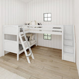 TERTIARY XL WP : Multiple Bunk Beds Twin XL Medium Corner Loft Bunk Bed with Angled Ladder and Stairs on Right, Panel, Natural