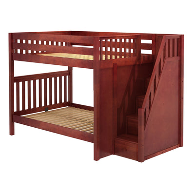 TOPPER XL CS : Staircase Bunk Beds Full XL High Bunk Bed with Stairs, Panel, Chestnut