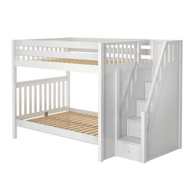 TOPPER XL WS : Staircase Bunk Beds Full XL High Bunk Bed with Stairs, Panel, White