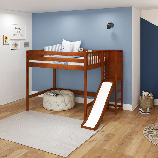 TRACT CP : Play Loft Beds Full High Loft Bed with Slide Platform, Panel, Chestnut