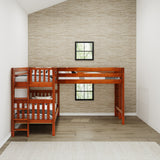TRIFID 1 CS : Multiple Bunk Beds Twin Medium Corner Loft Bunk with Straight Ladders on Ends, Slat, Chestnut