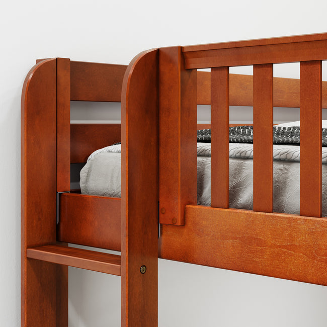TRIFID 1 CS : Multiple Bunk Beds Twin Medium Corner Loft Bunk with Straight Ladders on Ends, Slat, Chestnut