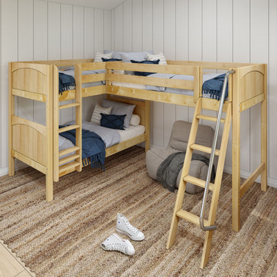 TRIFID NP : Multiple Bunk Beds Twin Medium Corner Loft Bunk Bed with Angled and Straight Ladder, Panel, Natural