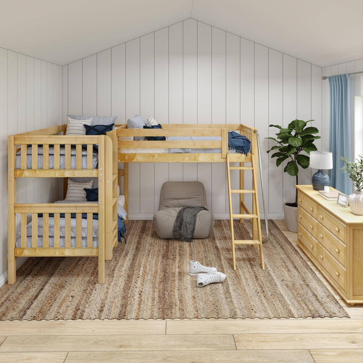 Twin over Full + Twin Corner Triple Loft Bunk Bed Maxtrix Kids Twin over Full + Twin Corner Triple Loft Bunk Bed Maxtrix Kids