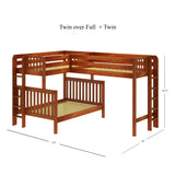 TRILATERAL 1 CS : Corner Loft Beds Twin over Full + Twin High Corner Loft Bunk with Staight Ladders on Ends, Slat, Chestnut