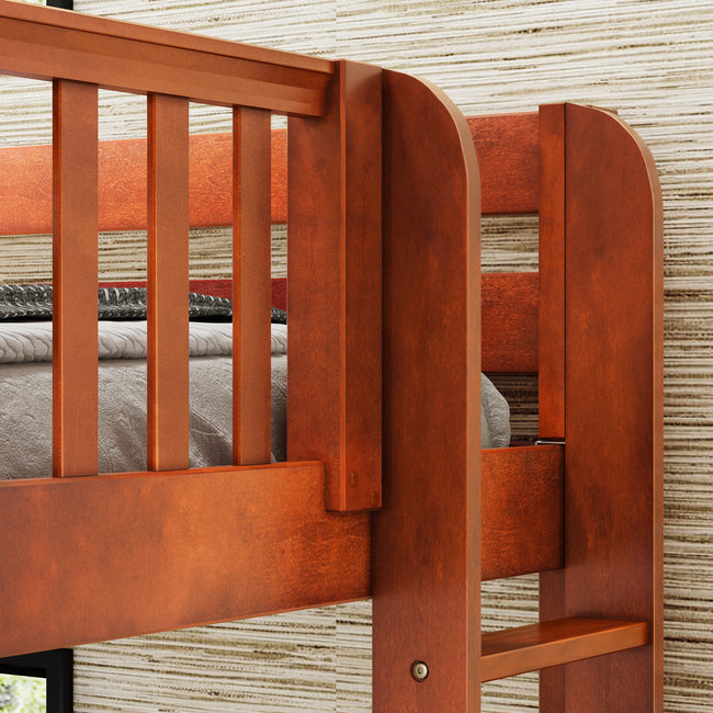 TRILATERAL 1 CS : Corner Loft Beds Twin over Full + Twin High Corner Loft Bunk with Staight Ladders on Ends, Slat, Chestnut